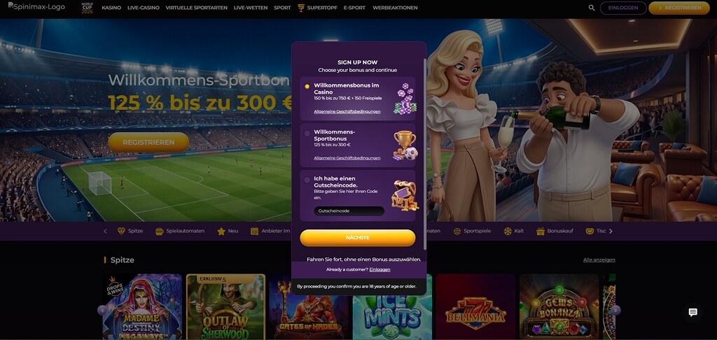 Spinmax Casino Registrierung